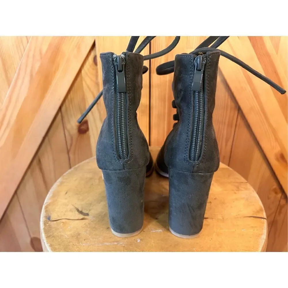 SODA Suede Laced Up Heels Olive Size 7.5